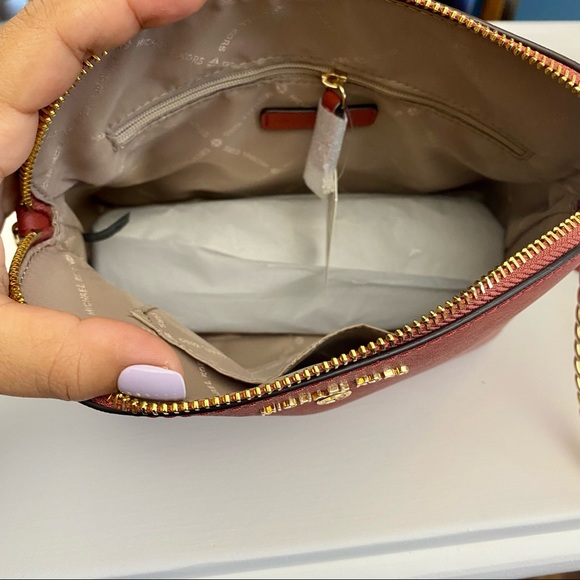 MICHAEL KORS Leather Bag Cindy Mini Dome Crossbody Terracota Color - Picture 8 of 16